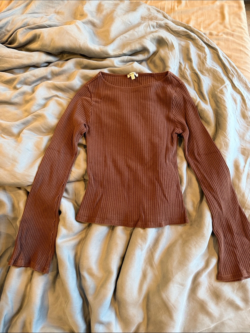 Reformation Ribbed Long-Sleeve Top in Chocolate Brown